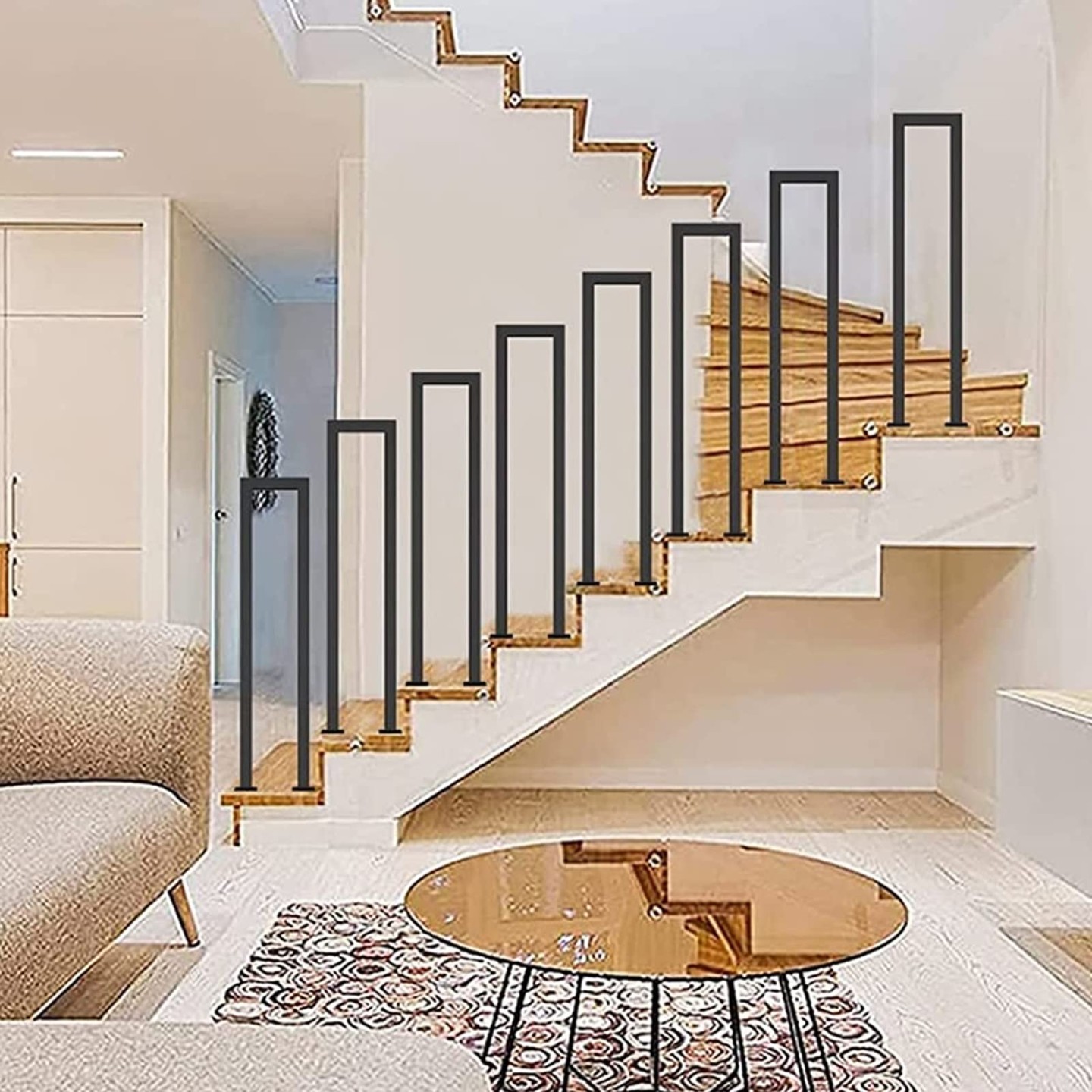Liyadolaam Modern Decor Wrought Iron Handrail Stair Railing for Outdoor Indoor， Transitional Hand Rail Saftey Support Rod for Loft Villa