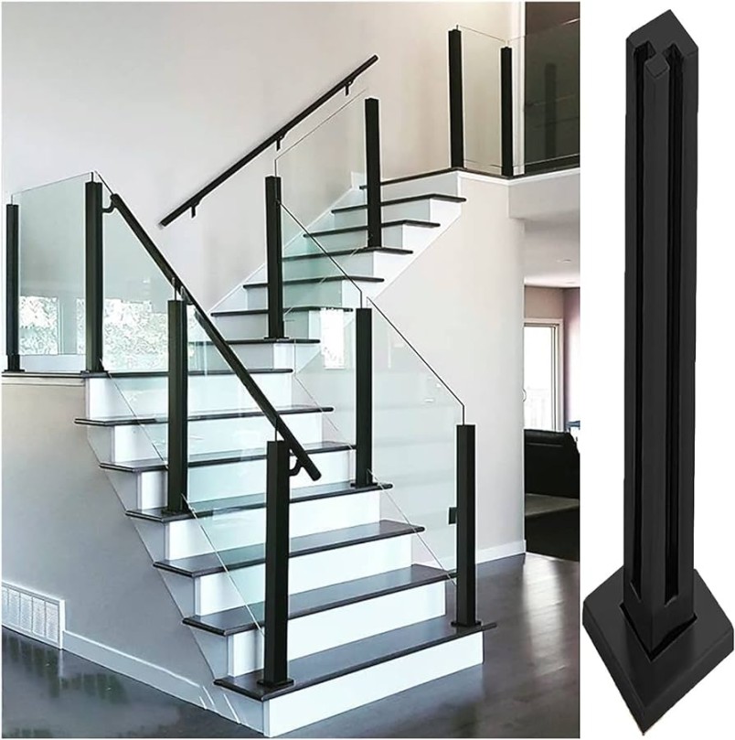 LZMZMQ Indoor Stairs Black Glass Railing Post Stainless Steel, Loft/Villas/Balcony/Hallway Stairway Steps Fencing Panels Post, ////// in LZMZMQ Indoor Stairs Black Glass Railing Post Stainless Steel, Loft/Villas/Balcony/Hallway Stairway Steps Fencing Panels Post, ////// in