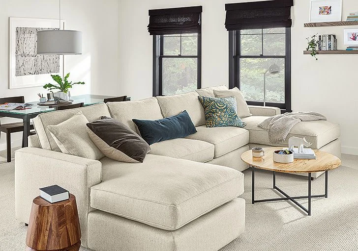 modern u-shaped sectional with two chaises in ivory fabric | Modern