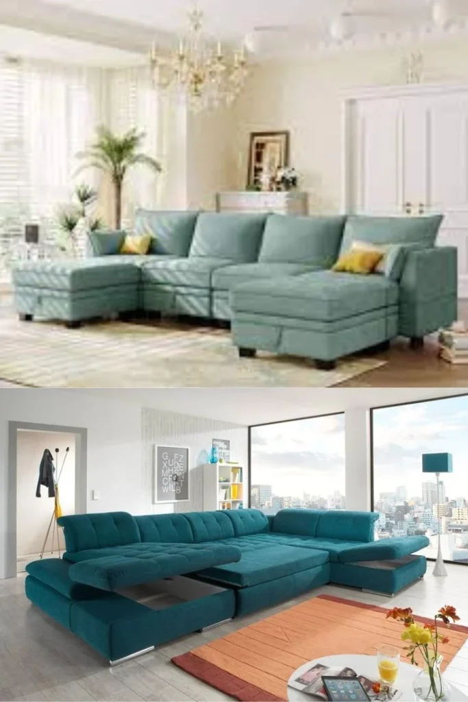 "Make a Statement: Transform Your Home with our Teal Sectional Sofa